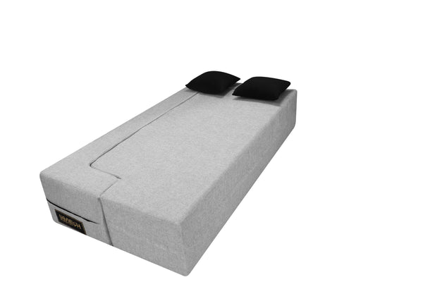 Flipper X Sofa Cum Bed - 3 Seater, Printed Cushion ( Jute Fabric, Light Grey )