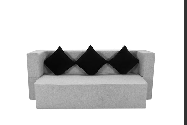 Flipper X Sofa Cum Bed - 3 Seater, Printed Cushion ( Jute Fabric, Light Grey )