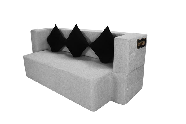 Flipper X Sofa Cum Bed - 3 Seater, Printed Cushion ( Jute Fabric, Light Grey )