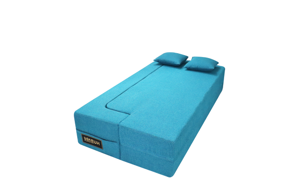 Flipper X Sofa Cum Bed - 3 Seater, Plain Cushion ( Jute Fabric, Sky Blue )