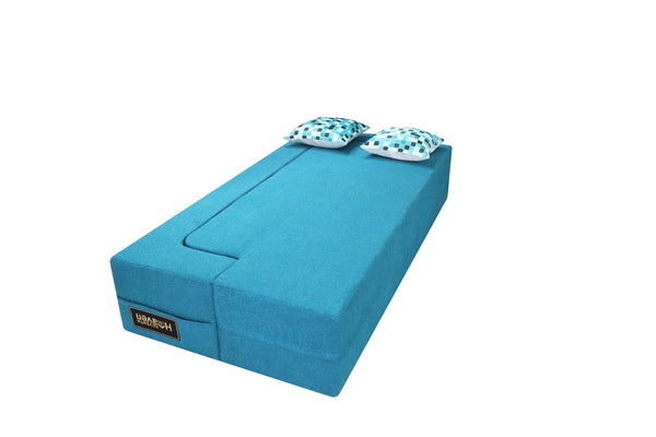 Flipper X Sofa Cum Bed - 3 Seater, Printed Cushion ( Jute Fabric, Sky Blue )