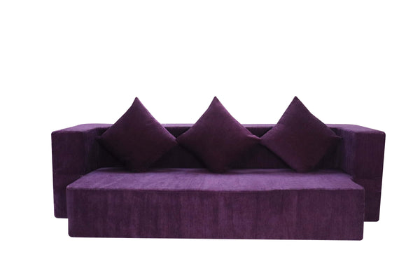 Flipper X Sofa Cum Bed - 3  Seater, Plain Cushion ( Premium Molfino Fabric, Purple )