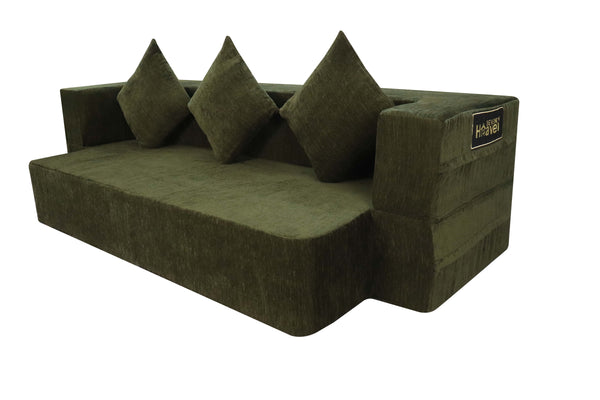 Flipper X Sofa Cum Bed - 3  Seater, Plain Cushion ( Premium Molfino Fabric, Green)