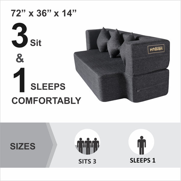 Flipper X Sofa Cum Bed - 3 Seater, Plain Cushion ( Jute Fabric, Dark Grey )