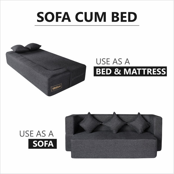 Flipper X Sofa Cum Bed - 3 Seater, Plain Cushion ( Jute Fabric, Dark Grey )