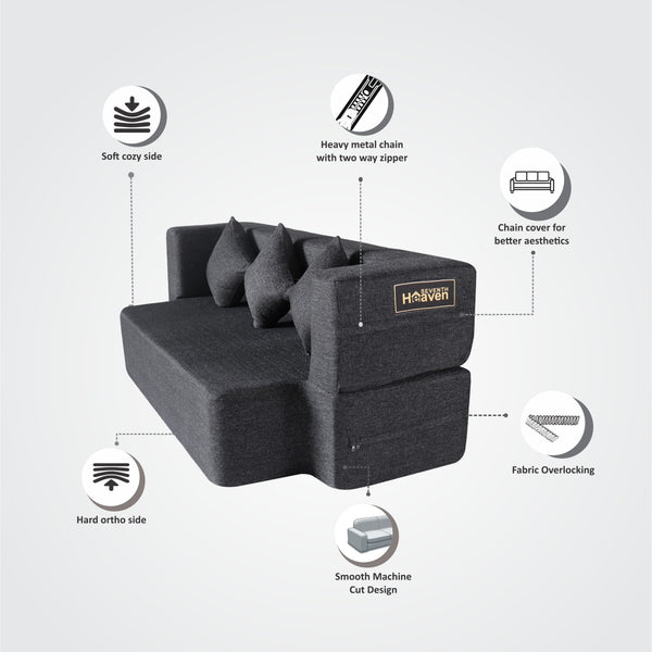 Flipper X Sofa Cum Bed - 3 Seater, Plain Cushion ( Jute Fabric, Dark Grey )