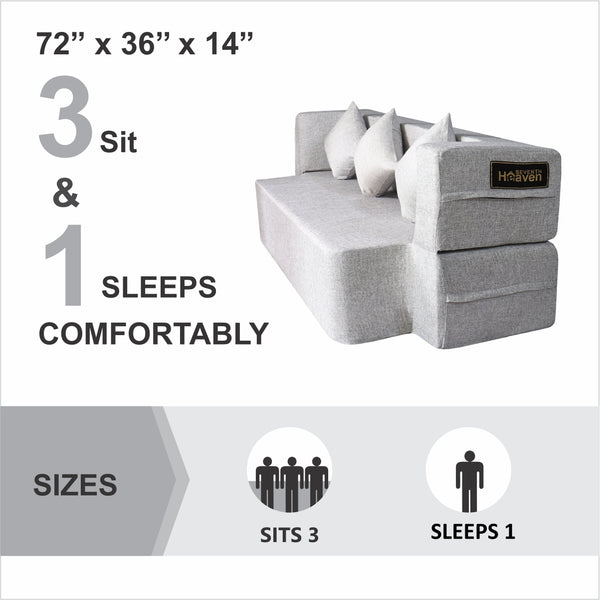 Flipper X Sofa Cum Bed - 3 Seater, Plain Cushion ( Jute Fabric, Light Grey )