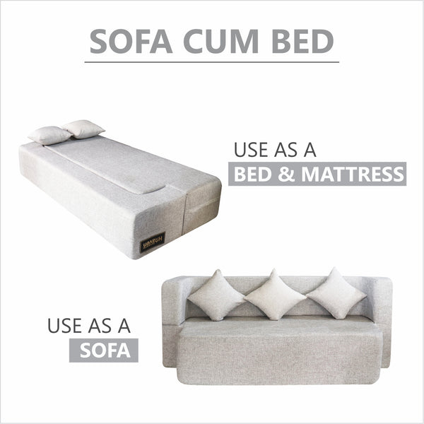 Flipper X Sofa Cum Bed - 3 Seater, Plain Cushion ( Jute Fabric, Light Grey )
