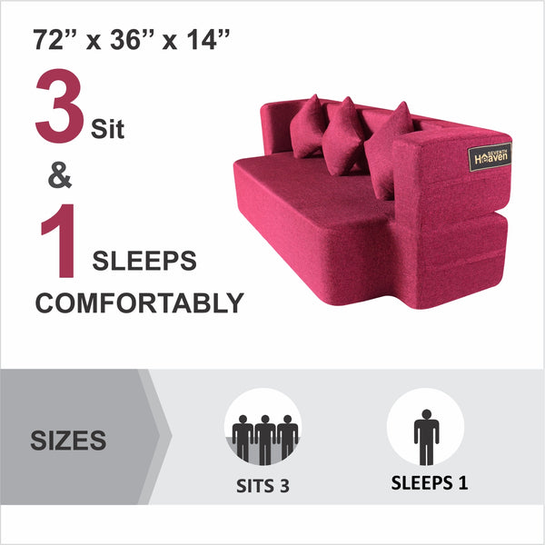 Flipper X Sofa Cum Bed - 3 Seater, Plain Cushion ( Jute Fabric, Maroon )