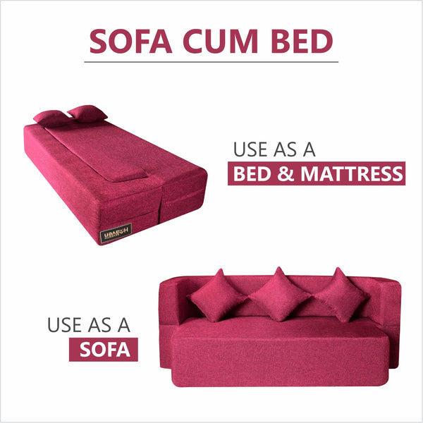 Flipper X Sofa Cum Bed - 3 Seater, Plain Cushion ( Jute Fabric, Maroon )