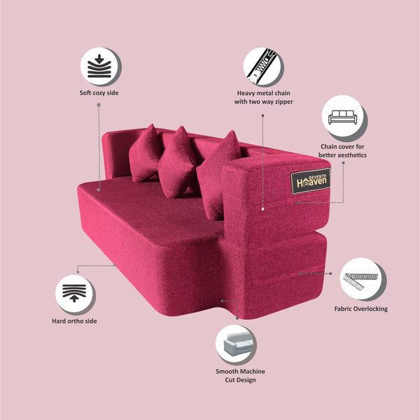 Flipper X Sofa Cum Bed - 3 Seater, Plain Cushion ( Jute Fabric, Maroon )