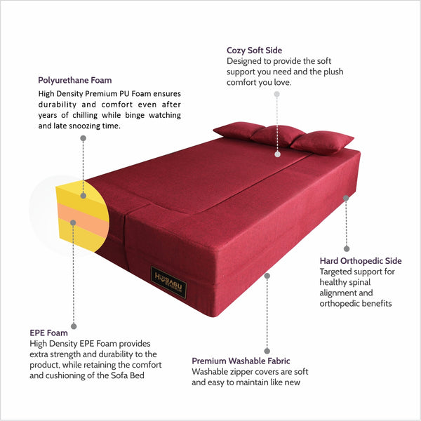 Flipper X Sofa Cum Bed - 3 Seater, Same Cushion ( Jute Fabric,Maroon )