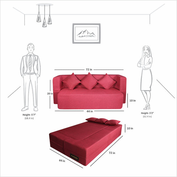 Flipper X Sofa Cum Bed - 3 Seater, Same Cushion ( Jute Fabric,Maroon )