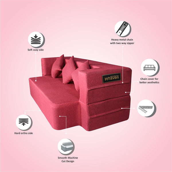 Flipper X Sofa Cum Bed - 3 Seater, Same Cushion ( Jute Fabric,Maroon )