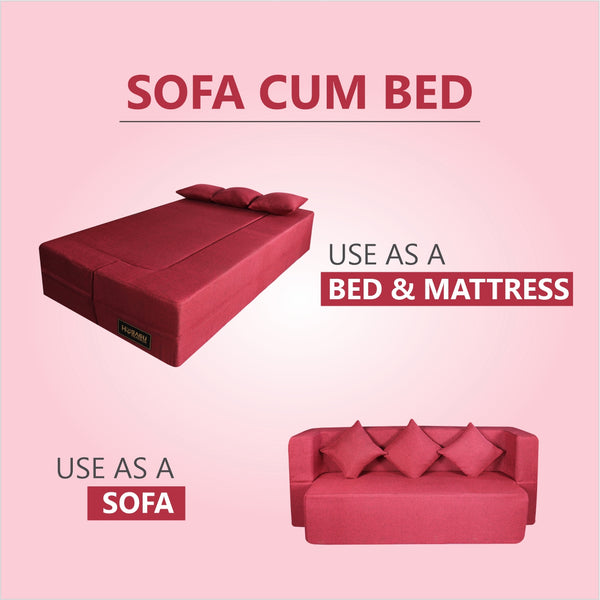 Flipper X Sofa Cum Bed - 3 Seater, Same Cushion ( Jute Fabric,Maroon )