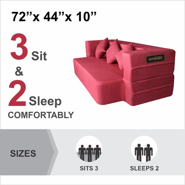 Flipper X Sofa Cum Bed - 3 Seater, Same Cushion ( Jute Fabric,Maroon )