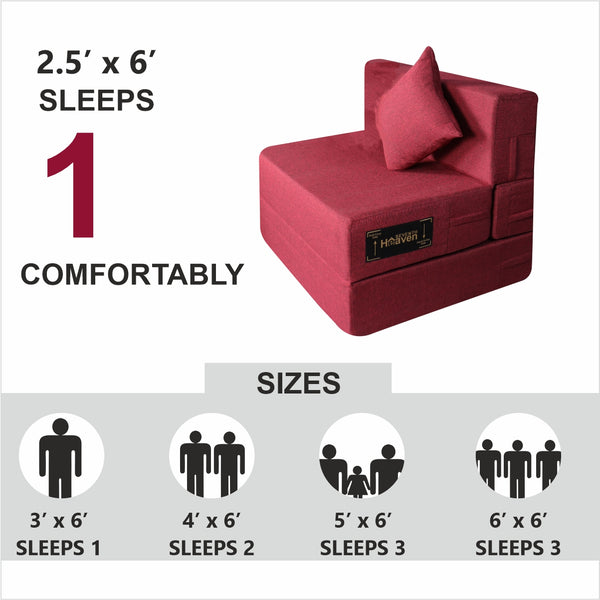Rejoice Sofa Cum Bed - 1 Seater, Plain Cushion  ( Jute Fabric, Maroon )