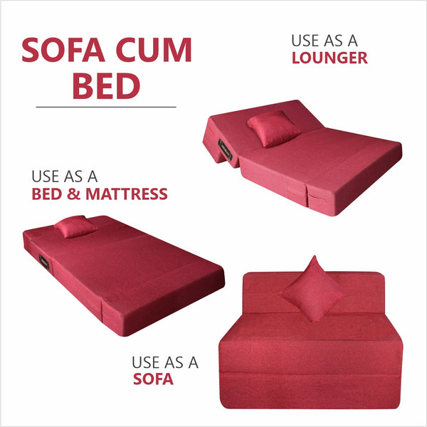 Rejoice Sofa Cum Bed - 1 Seater, Plain Cushion  ( Jute Fabric, Maroon )