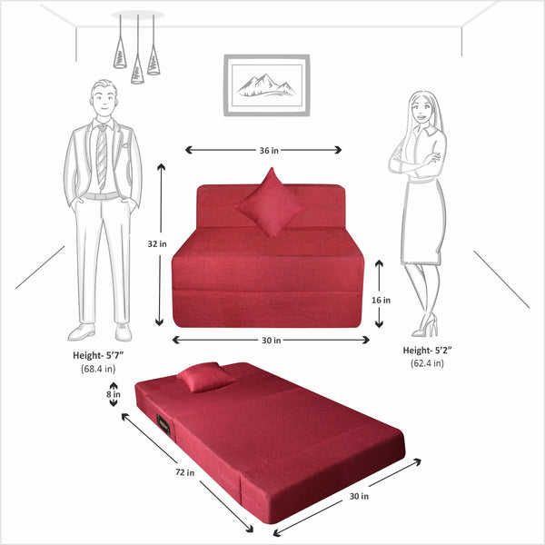 Rejoice Sofa Cum Bed - 1 Seater, Plain Cushion  ( Jute Fabric, Maroon )