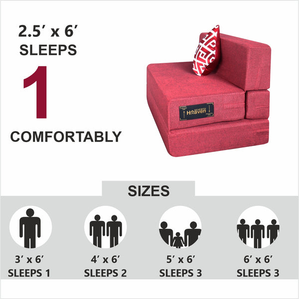 Rejoice Sofa Cum Bed - 1 Seater, Printed Cushion  ( Jute Fabric, Maroon )