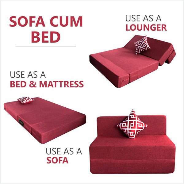 Rejoice Sofa Cum Bed - 1 Seater, Printed Cushion  ( Jute Fabric, Maroon )