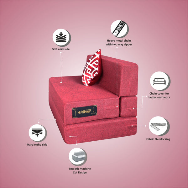 Rejoice Sofa Cum Bed - 1 Seater, Printed Cushion  ( Jute Fabric, Maroon )