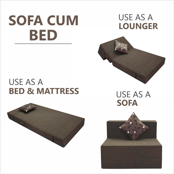 Rejoice Sofa Cum Bed - 1 Seater, Printed Cushion  ( Jute Fabric, Brown )