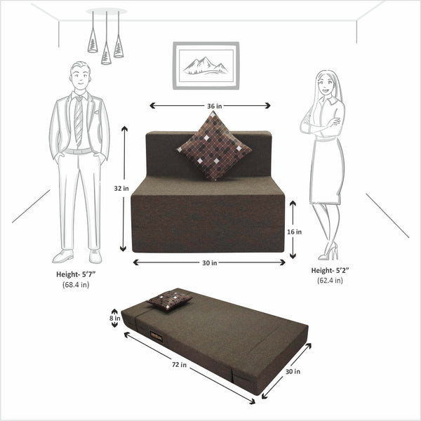Rejoice Sofa Cum Bed - 1 Seater, Printed Cushion  ( Jute Fabric, Brown )