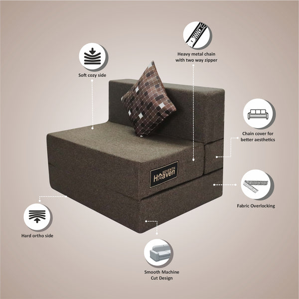 Rejoice Sofa Cum Bed - 1 Seater, Printed Cushion  ( Jute Fabric, Brown )
