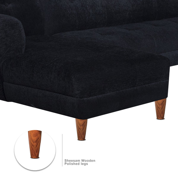 Milan 6 Seater Sofa Left Corner- ( Premium Molfino Fabric- Black )