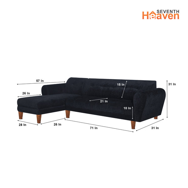 Milan 6 Seater Sofa Right Corner- ( Premium Molfino Fabric- Black )
