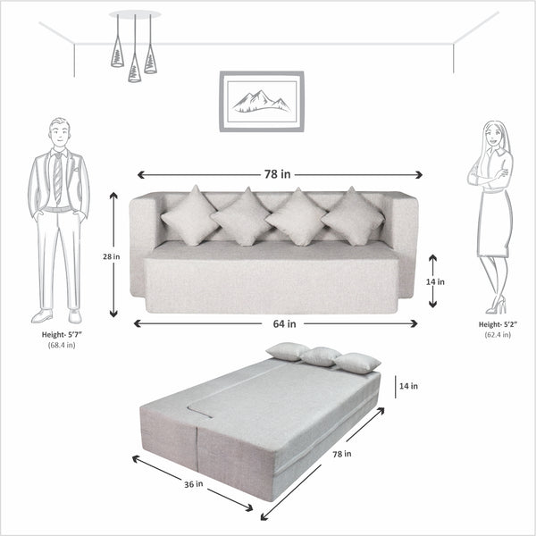 Flipper X Sofa Cum Bed Cover - 4 Seater, Plain Cushion ( Jute Fabric, Light Grey )