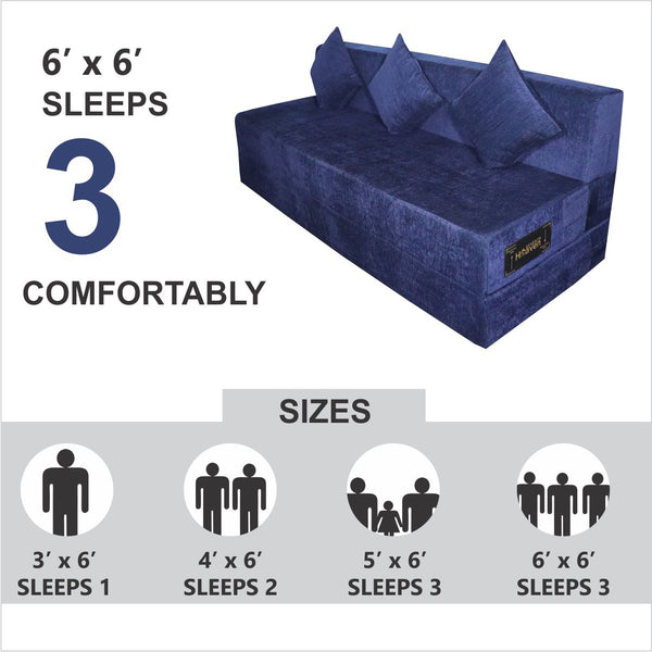 Rejoice Sofa Cum Bed - 4 Seater, Plain Cushion ( Premium Molfino Fabric, Blue )