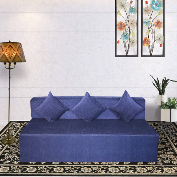 Rejoice Sofa Cum Bed - 4 Seater, Plain Cushion ( Premium Molfino Fabric, Blue )