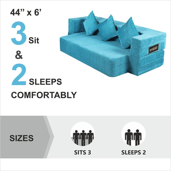 Flipper X Sofa Cum Bed (Memory Foam)- 3 Seater, Plain Cushions ( Premium Molfino Fabric- Sky Blue )
