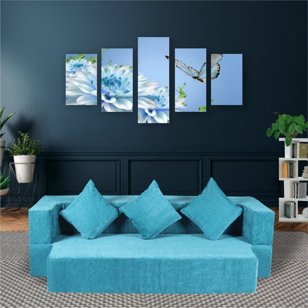 Flipper X Sofa Cum Bed (Memory Foam)- 3 Seater, Plain Cushions ( Premium Molfino Fabric- Sky Blue )
