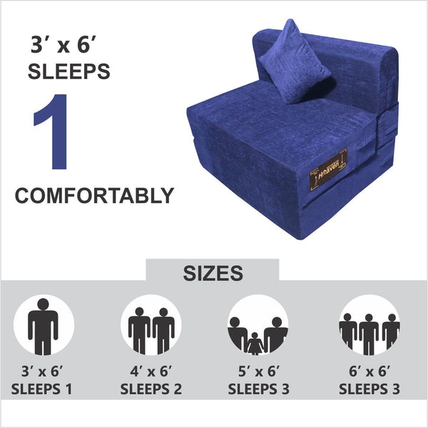 Rejoice Sofa Cum Bed - 1 Seater, Plain Cushion ( Premium Molfino Fabric, Blue )