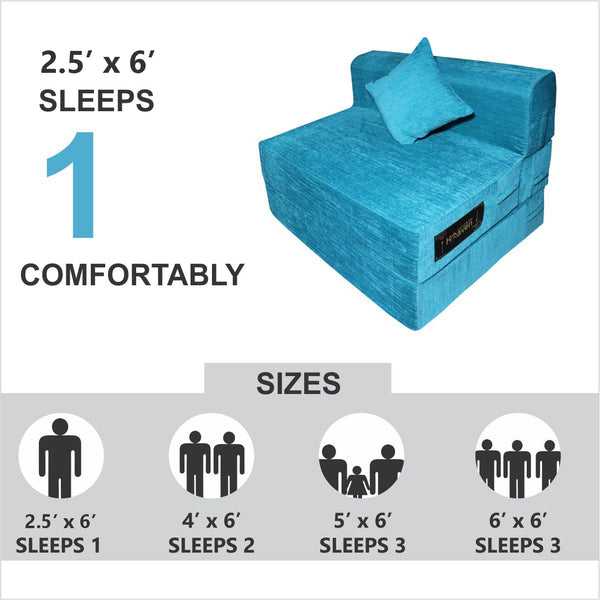 Rejoice Sofa Cum Bed - 1 Seater, Plain Cushion ( Premium Molfino Fabric, Sky Blue )