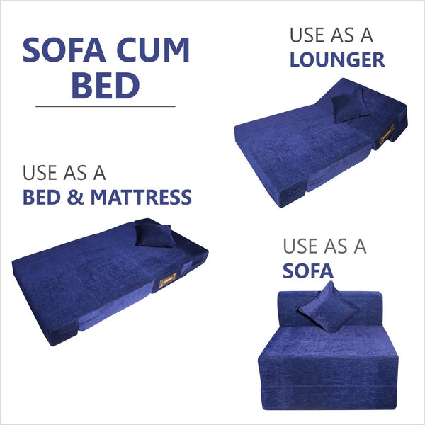 Rejoice Sofa Cum Bed - 1 Seater, Plain Cushion ( Premium Molfino Fabric, Blue )