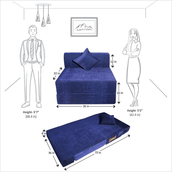 Rejoice Sofa Cum Bed Cover - 1  Seater, Plain Cushion ( Premium Molfino Fabric,  Blue )