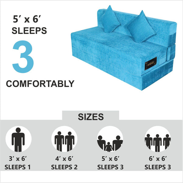 Rejoice Sofa Cum Bed - 3 Seater, Plain Cushion ( Premium Molfino Fabric, Sky Blue )