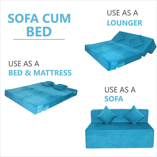 Rejoice Sofa Cum Bed - 3 Seater, Plain Cushion ( Premium Molfino Fabric, Sky Blue )