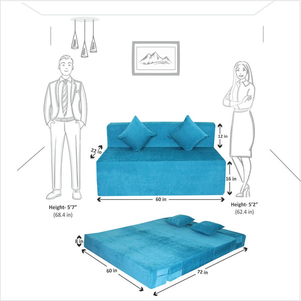 Rejoice Sofa Cum Bed Cover - 3 Seater, Plain Cushion ( Premium Molfino Fabric,  Sky Blue )