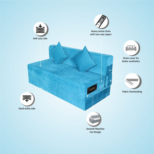 Rejoice Sofa Cum Bed - 3 Seater, Plain Cushion ( Premium Molfino Fabric, Sky Blue )