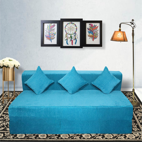 Rejoice Sofa Cum Bed Cover - 3 Seater, Plain Cushion ( Premium Molfino Fabric,  Sky Blue )