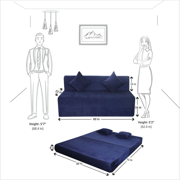 Rejoice Sofa Cum Bed Cover - 3 Seater, Plain Cushion ( Premium Molfino Fabric,  Blue )