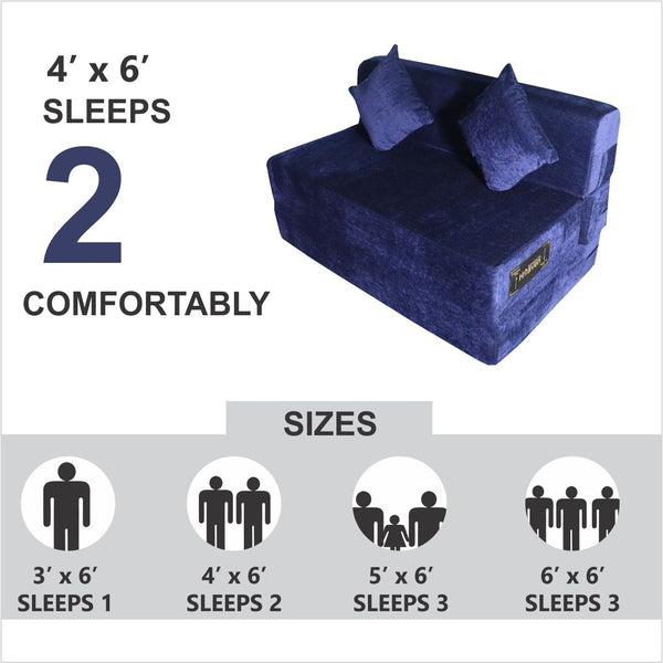 Rejoice Sofa Cum Bed - 2 Seater, Plain Cushion ( Premium Molfino Fabric, Blue )