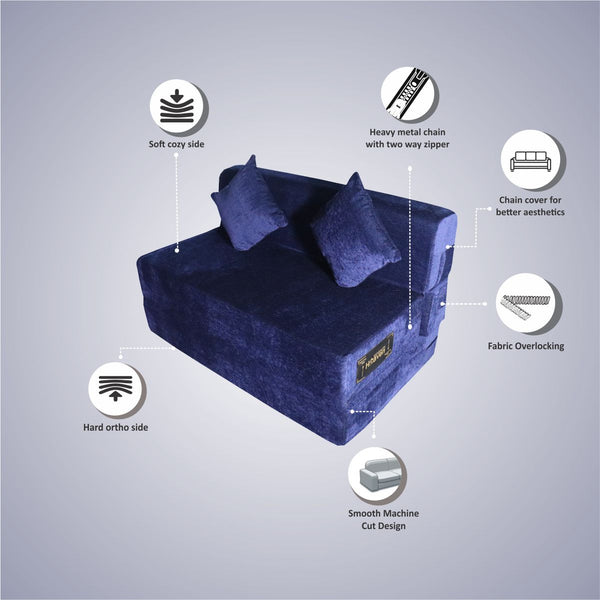 Rejoice Sofa Cum Bed - 2 Seater, Plain Cushion ( Premium Molfino Fabric, Blue )