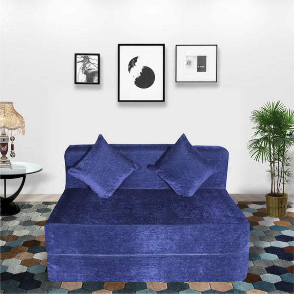 Rejoice Sofa Cum Bed - 2 Seater, Plain Cushion ( Premium Molfino Fabric, Blue )