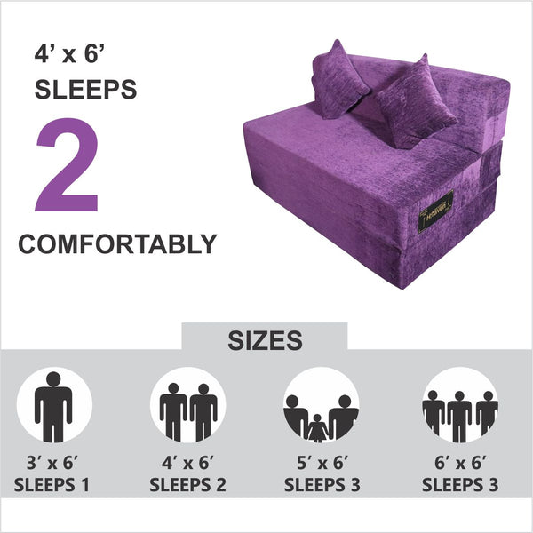 Rejoice Sofa Cum Bed - 2 Seater, Plain Cushion ( Premium Molfino Fabric, Purple )